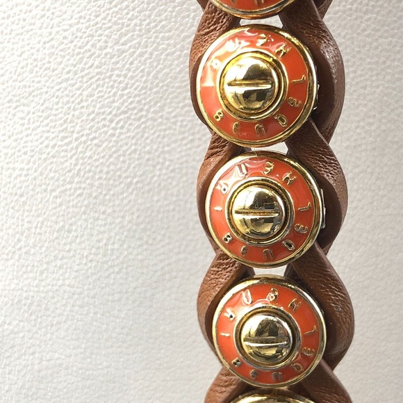Henri Bendel Orange Rivet Wrap Bracelet Gold Tone Hobnails Soft Braided Leather - Picture 4 of 9